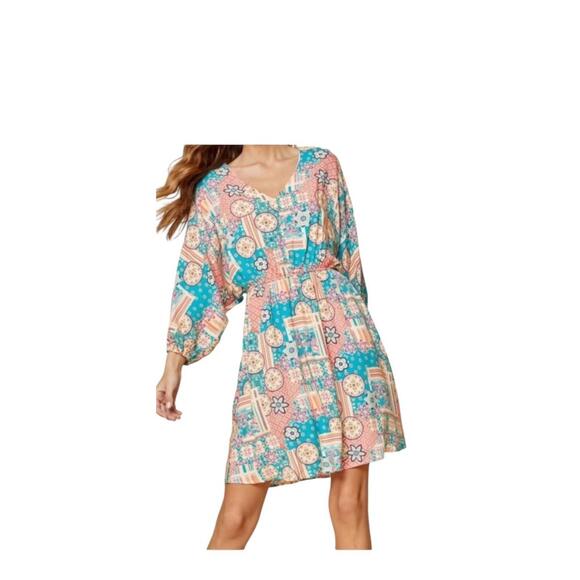 Savanna Jane Patchwork Print Dress Womens Plus Size 3X Dolman Sleeve V-neck - Picture 1 of 8